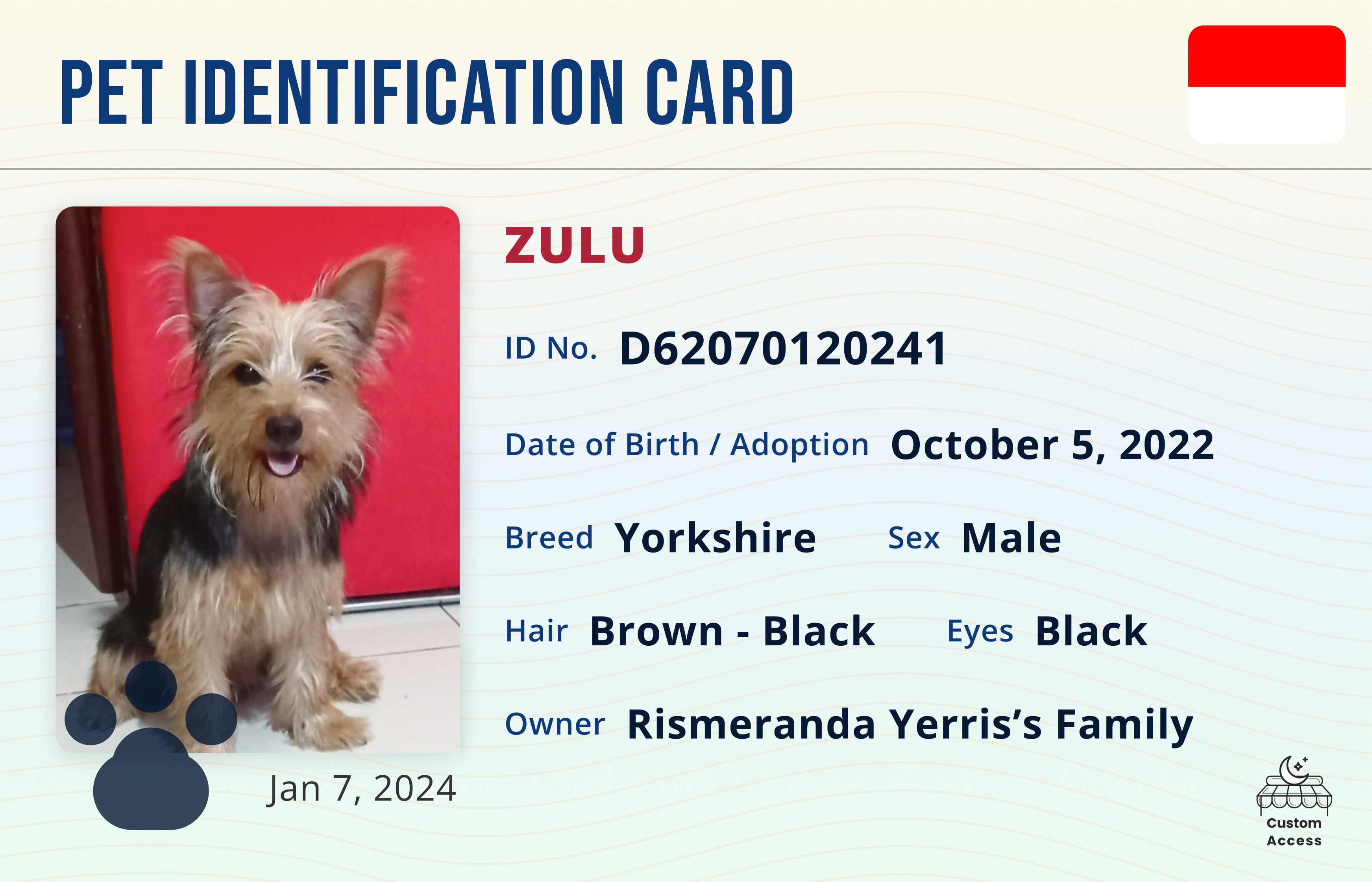 Kartu Pet ID - Zulu